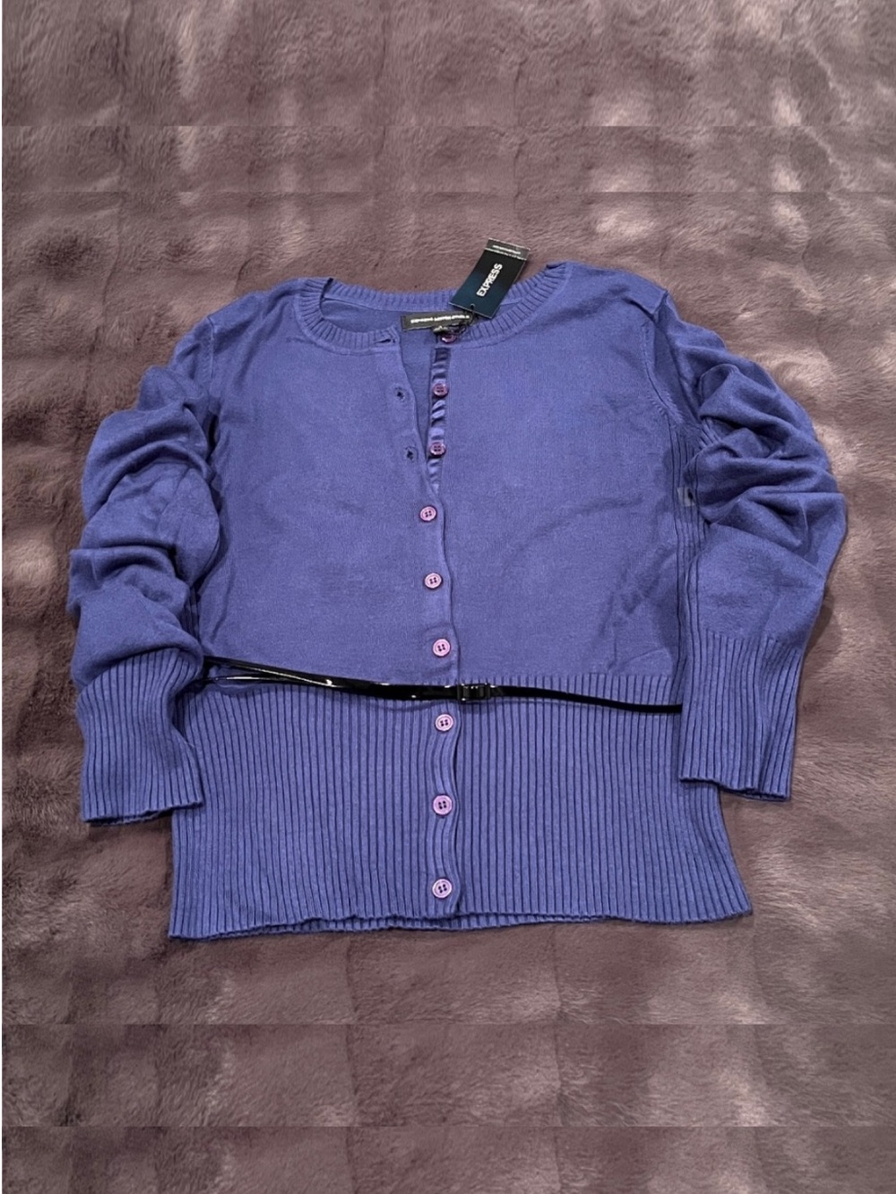 Express Blue Cardigan Sweater with Thin Black Belt - Small (S)
